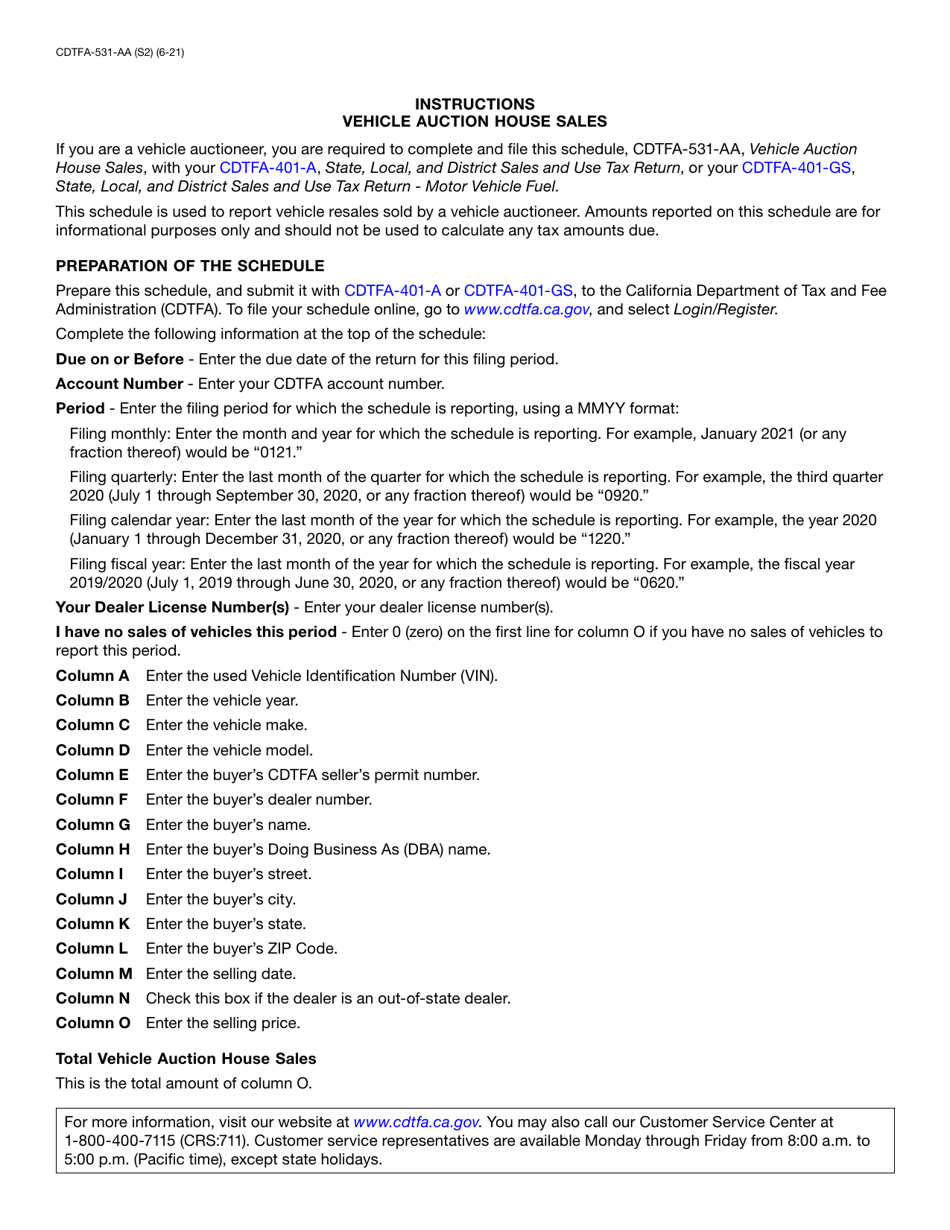 Form CDTFA-531-AA Vehicle Auction House Sales - California, Page 3