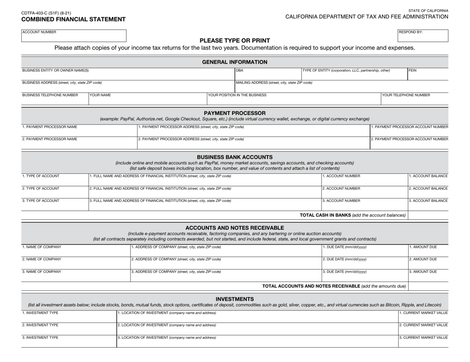 Form CDTFA-403-C Combined Financial Statement - California, Page 1