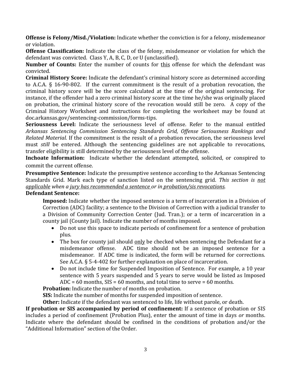 Instructions for Sentencing Order - Arkansas, Page 3