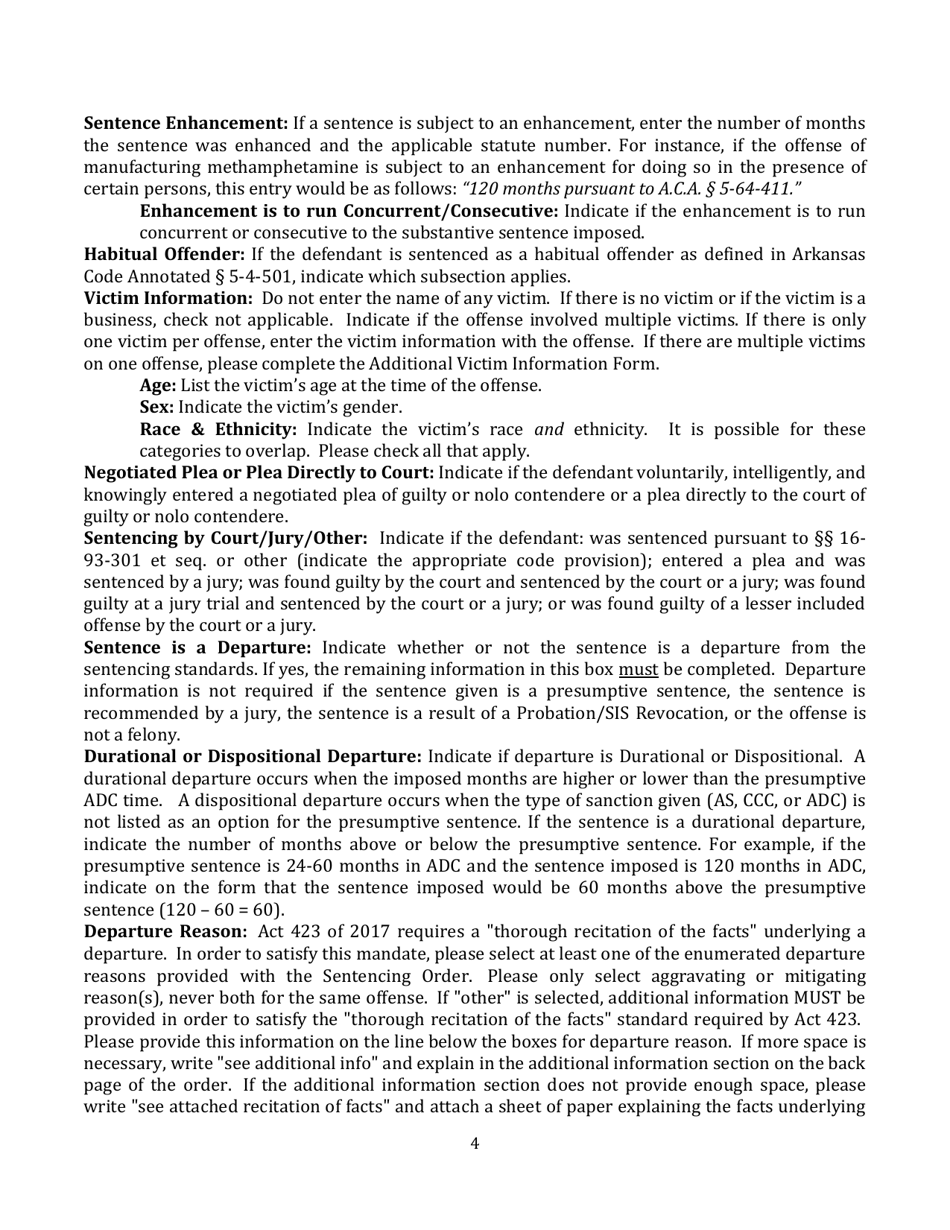 Instructions for Sentencing Order - Arkansas, Page 4