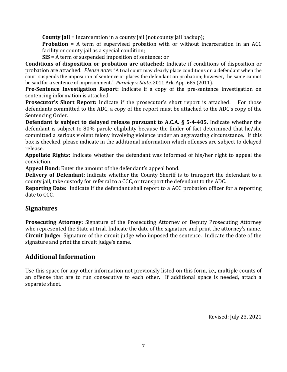 Instructions for Sentencing Order - Arkansas, Page 7
