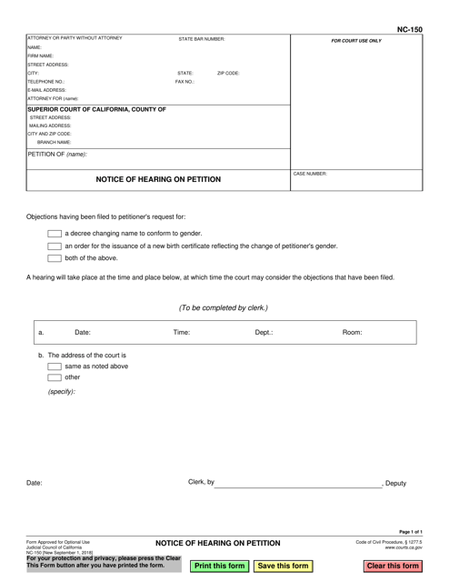 Form NC-150  Printable Pdf