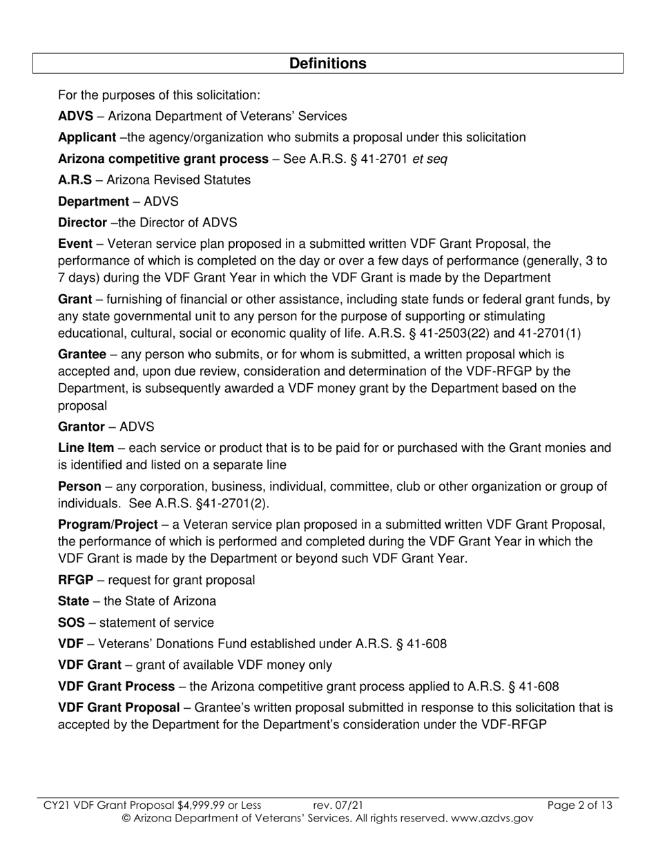 Proposal for Vdf Grant - $4,999.99 or Less - Arizona, Page 2