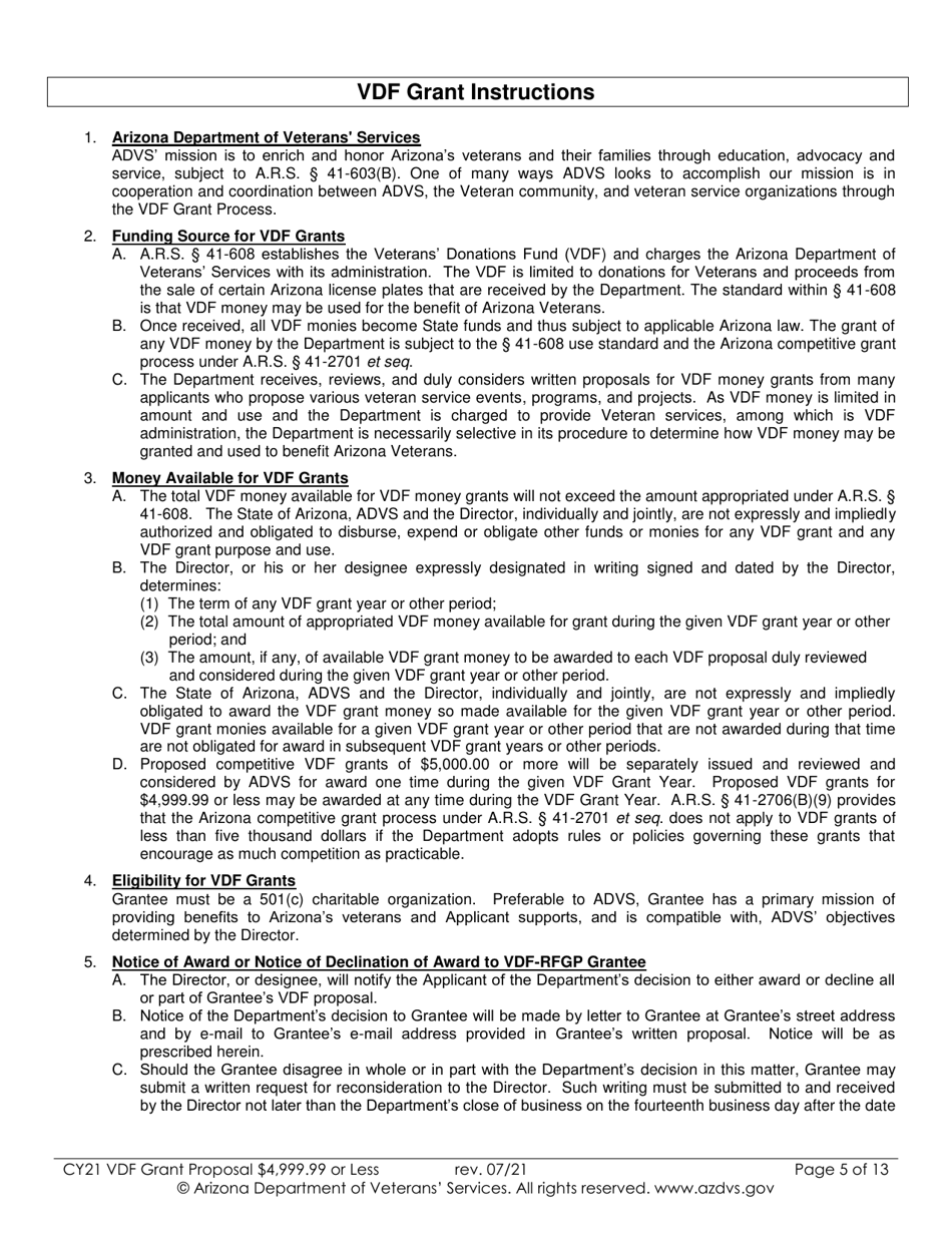 Proposal for Vdf Grant - $4,999.99 or Less - Arizona, Page 5