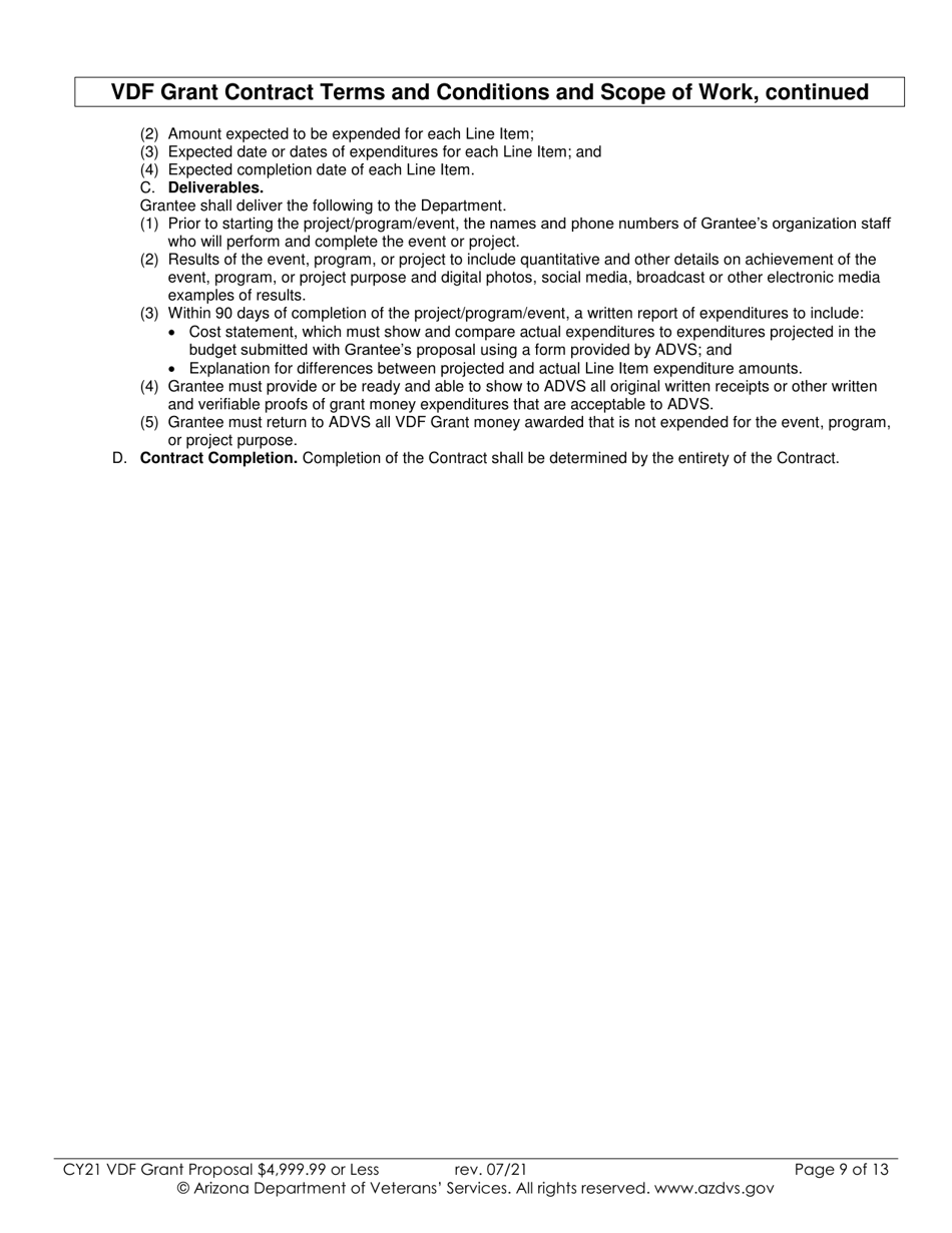 Proposal for Vdf Grant - $4,999.99 or Less - Arizona, Page 9