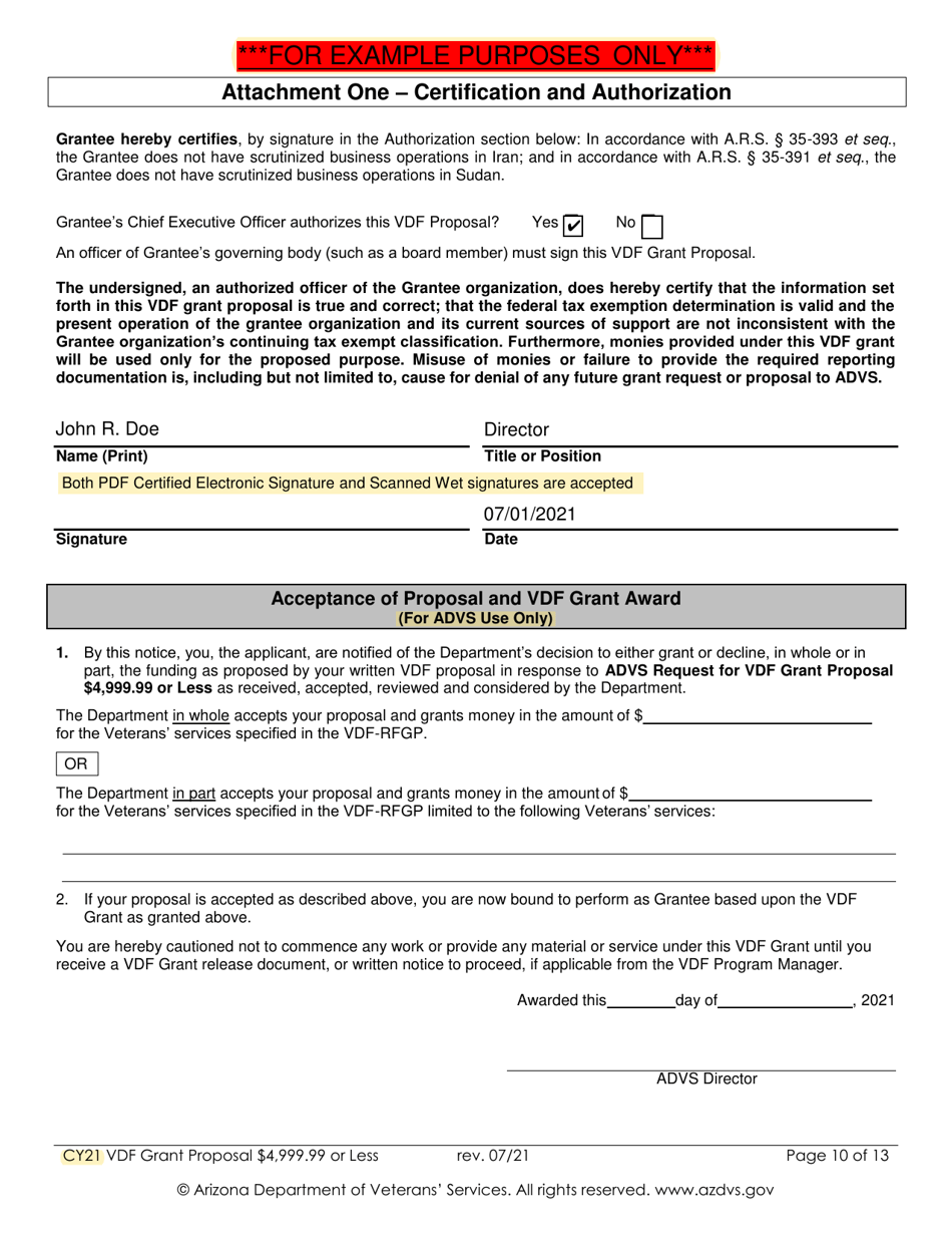 Sample Proposal for Vdf Grant - $4,999.99 or Less - Arizona, Page 1