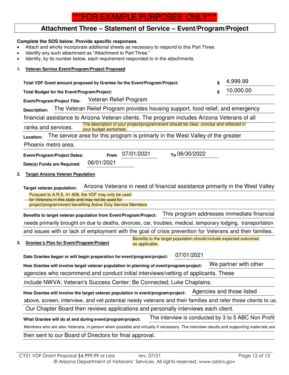Sample Proposal for Vdf Grant - $4,999.99 or Less - Arizona, Page 3