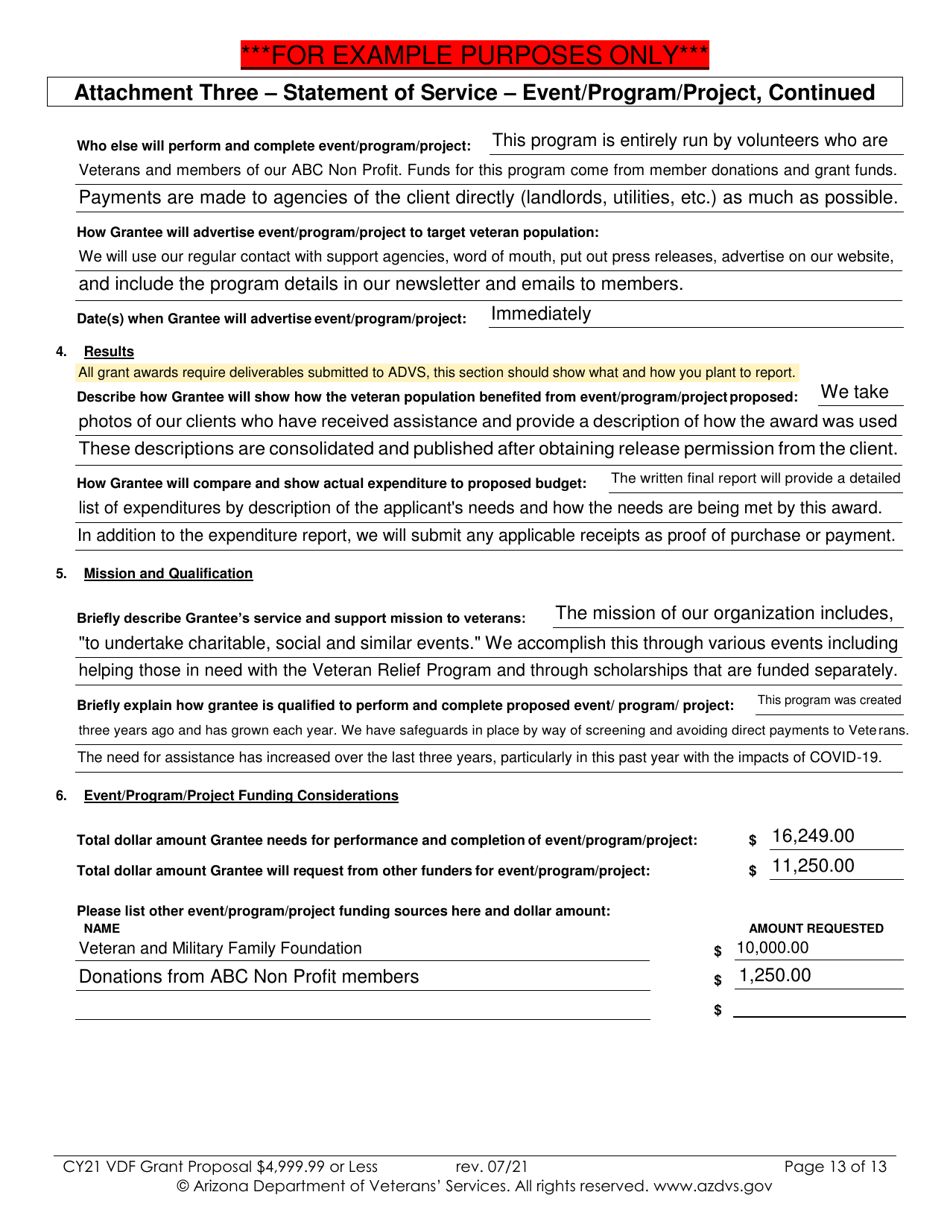 Sample Proposal for Vdf Grant - $4,999.99 or Less - Arizona, Page 4