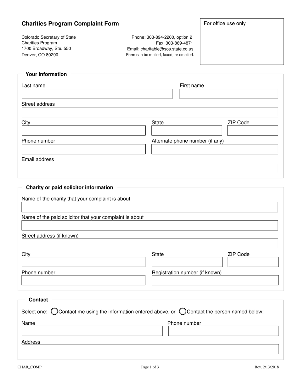 Charities Program Complaint Form - Colorado, Page 2