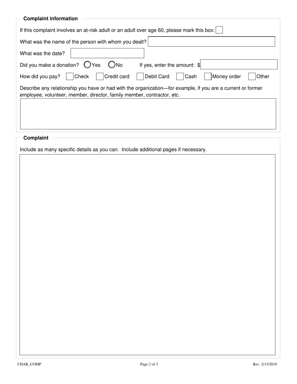 Charities Program Complaint Form - Colorado, Page 3