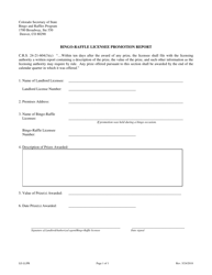 Document preview: Form LE-LLPR Bingo-Raffle Licensee Promotion Report - Colorado