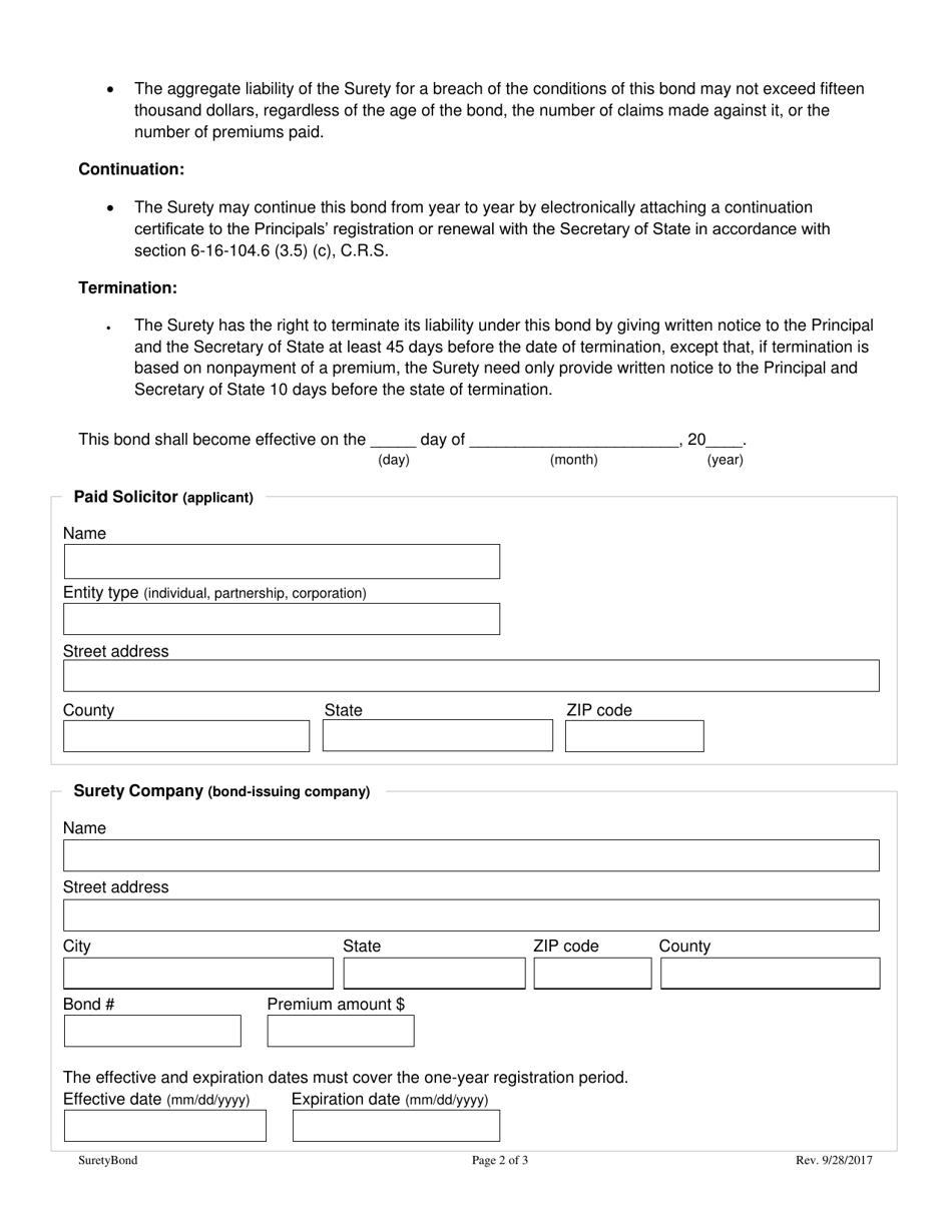 Colorado Charitable Solicitations Registration Bond - Colorado, Page 2