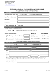 Document preview: Oath of Office or Facsimile Signature Filing Request Form - Colorado