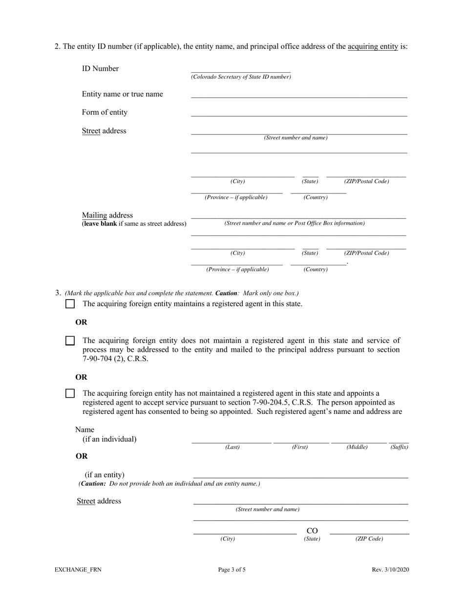 Statement of Exchange (Acquiring Entity Is a Foreign Entity) - Colorado, Page 3