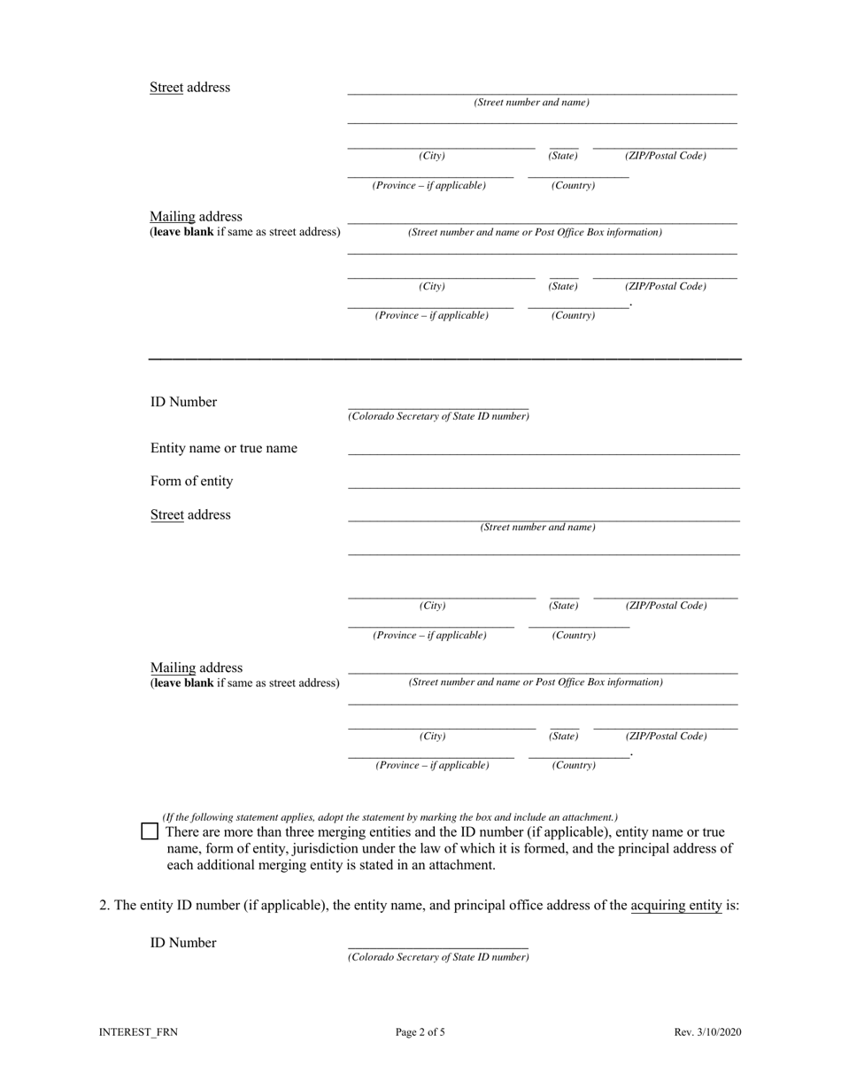 Statement of Owners Interest Exchange (Acquiring Entity Is a Foreign Entity) - Colorado, Page 2