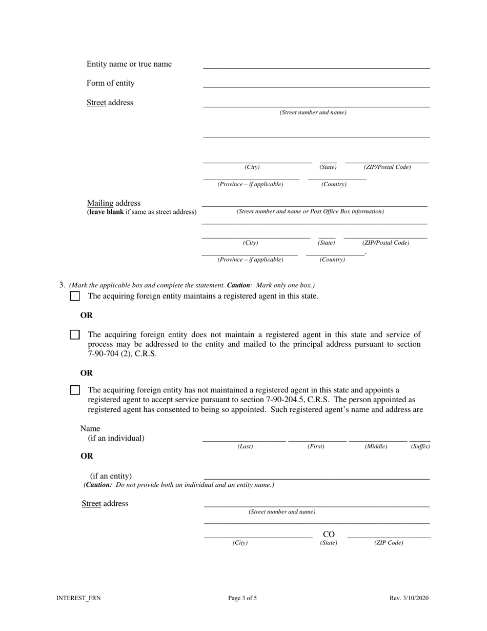 Statement of Owners Interest Exchange (Acquiring Entity Is a Foreign Entity) - Colorado, Page 3