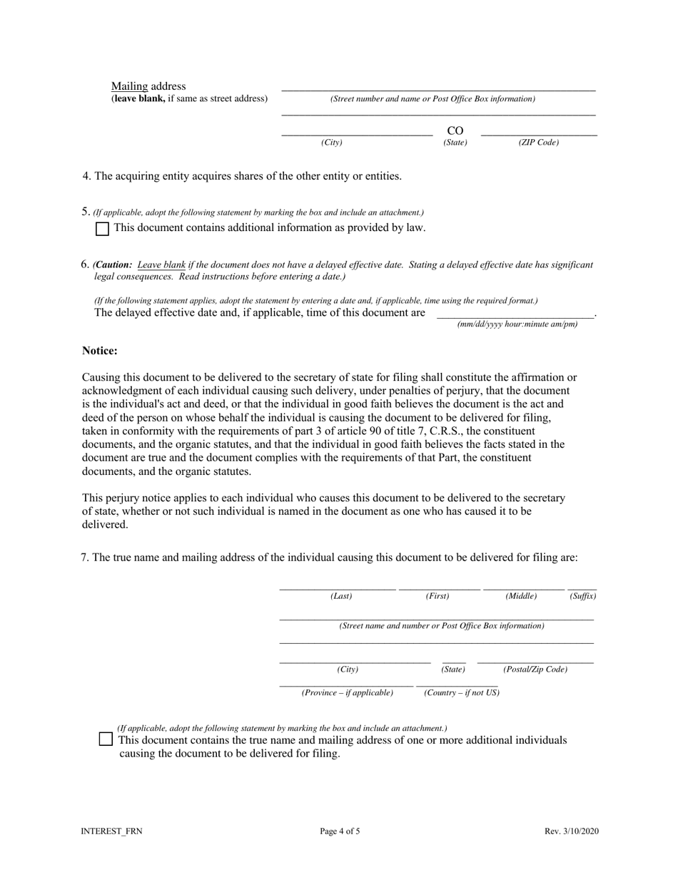 Statement of Owners Interest Exchange (Acquiring Entity Is a Foreign Entity) - Colorado, Page 4
