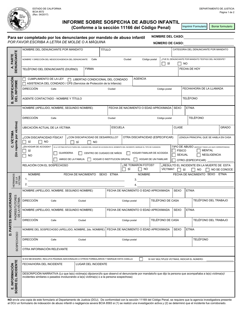 Form BCIA8572 - Fill Out, Sign Online and Download Fillable PDF ...