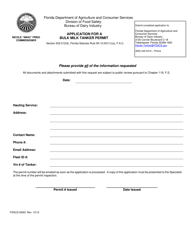 Document preview: Form FDACS-05061 Application for a Bulk Milk Tanker Permit - Florida