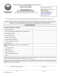 Document preview: Form FDACS-05012 Application for a Milk Hauling Service Permit - Florida