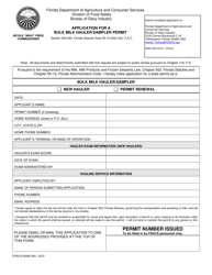Document preview: Form FDACS-05060 Application for a Bulk Milk Hauler/Sampler Permit - Florida