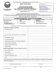 Document preview: Form FDACS-05019 Application for Permit as a Manufacturer of Milk, Milk Products, Cheese or Containers - Florida