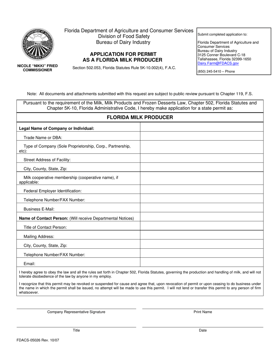 Form FDACS-05026 - Fill Out, Sign Online and Download Printable PDF ...
