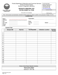 Form FDACS09213 &quot;Mosquito Arboviral Pcr Testing Submittal Form&quot; - Florida