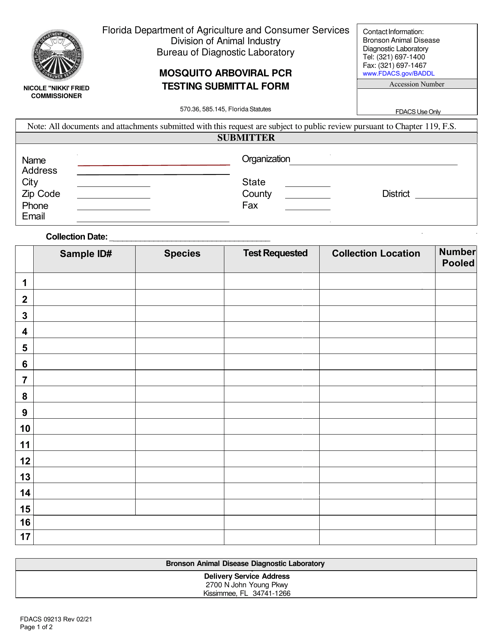 Form FDACS09213  Printable Pdf