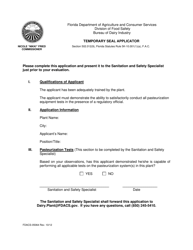 Document preview: Form FDACS-05064 Temporary Seal Applicator - Florida