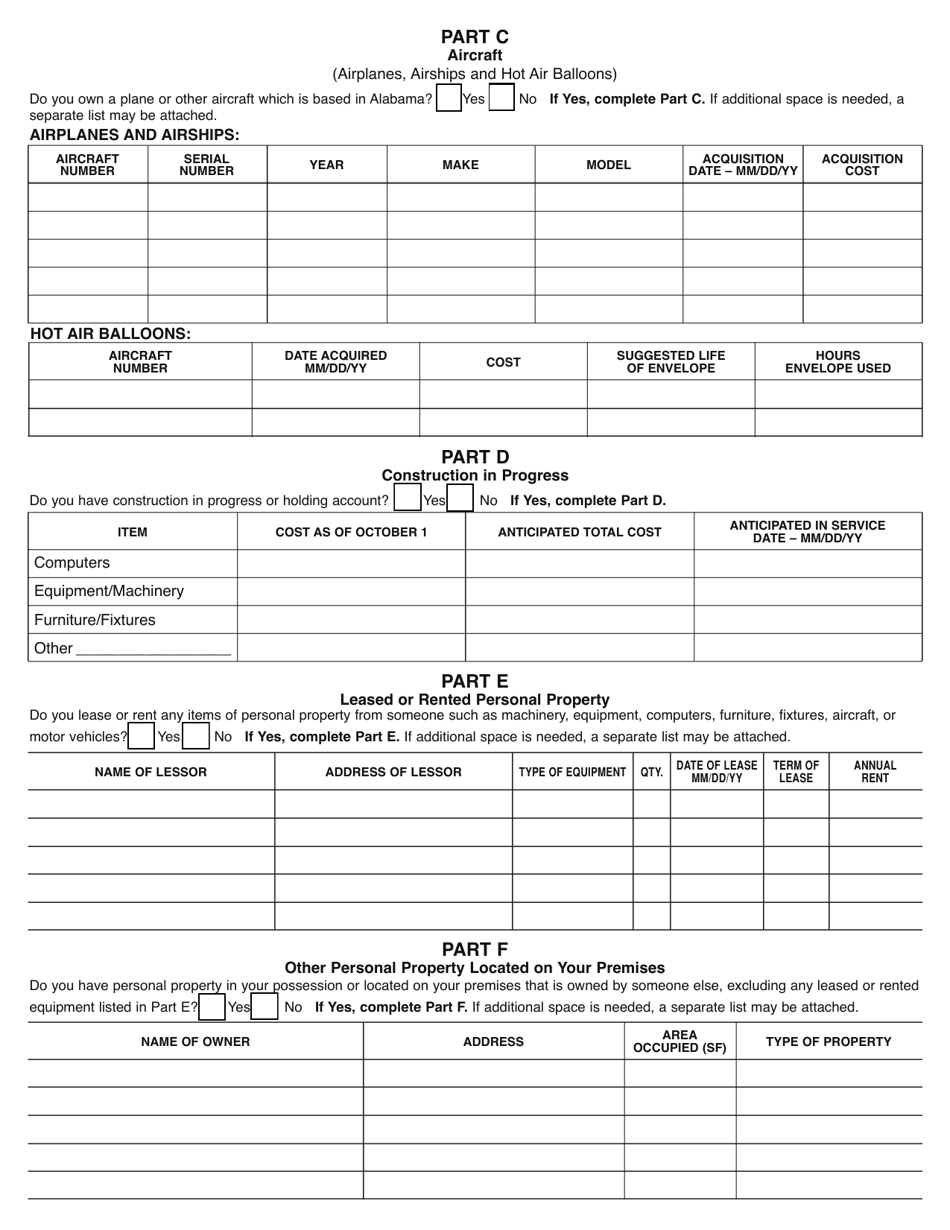 Form ADV-40 Tangible Personal Property Return - Alabama, Page 3