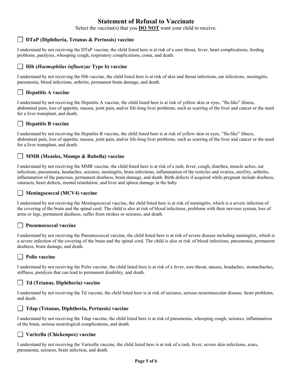 Arkansas Immunization Exemption Application for Childcare or School Students - Arkansas, Page 5