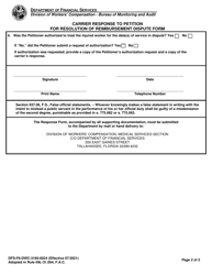 Form DFS-F6-DWC-3160-0024 Carrier Response to Petition for Resolution of Reimbursement Dispute Form - Florida, Page 2