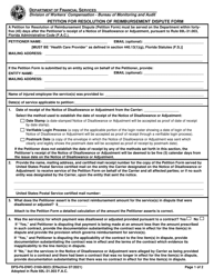Document preview: Form DFS-F6-DWC-3160-0023 Petition for Resolution of Reimbursement Dispute Form - Florida