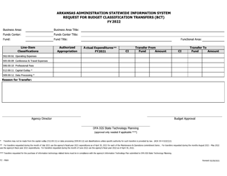 Document preview: Request for Budget Classification Transfers (Bct) - Arkansas