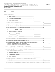 Form RW16-11 Affordable Sales Price Calculations - Alternative a (Lower Income Households) - California