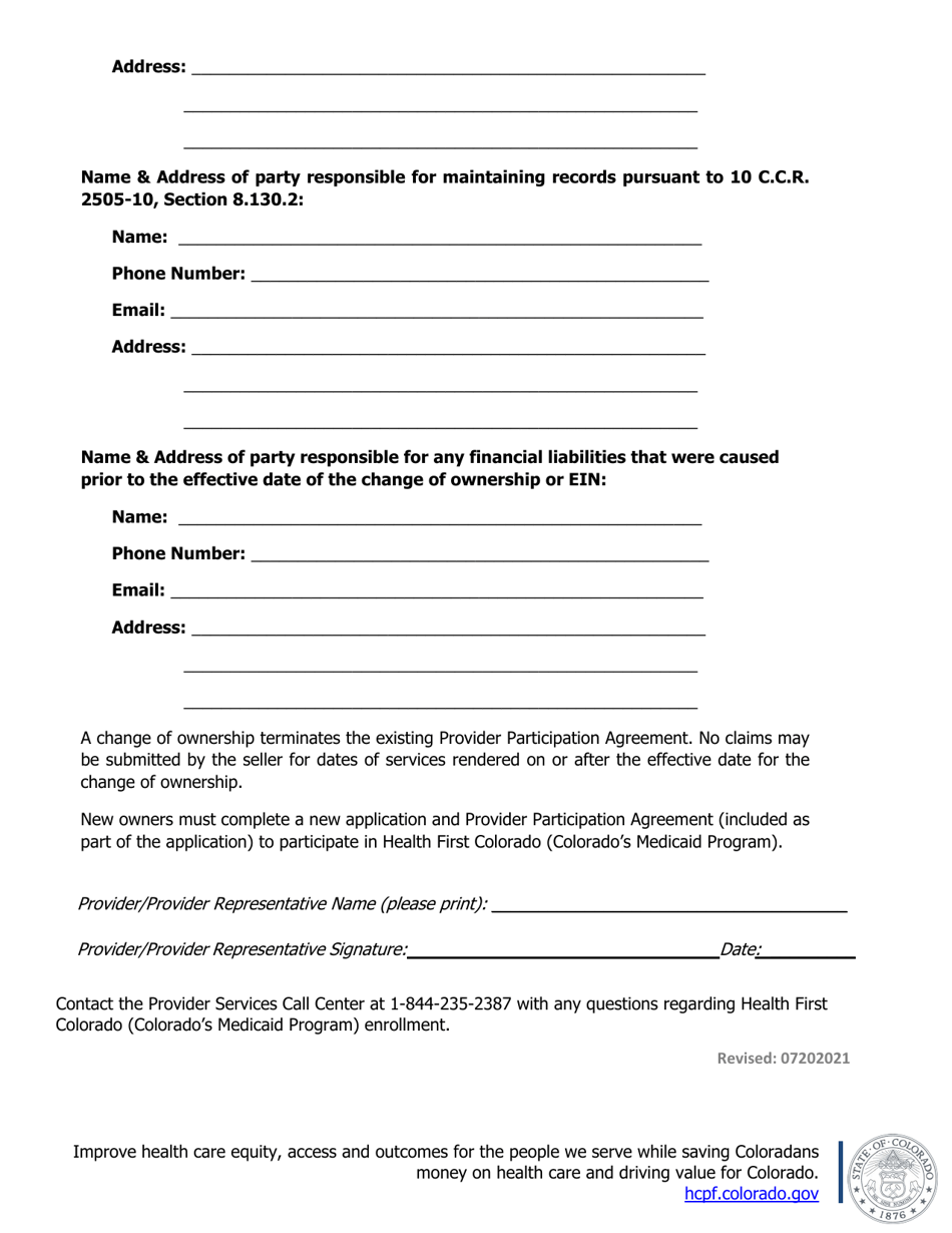 Colorado Change of Ownership Form - Fill Out, Sign Online and Download ...