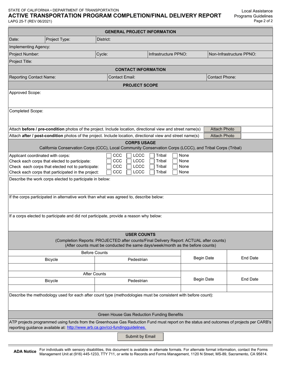 Form LAPG25-T Active Transportation Program Completion / Final Delivery Report - California, Page 2
