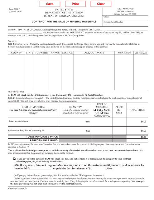 Form 3600-9 Contract for the Sale of Mineral Materials
