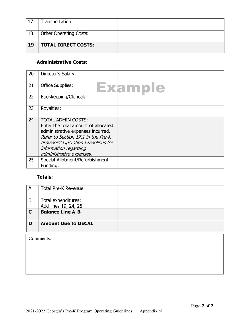 Appendix N Pre-k Year End Reconciliation Report - Sample - Georgia (United States), Page 2