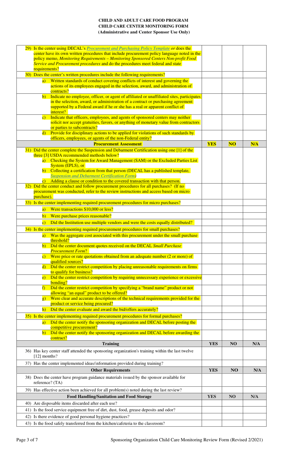 Child Care Center Monitoring Form - Georgia (United States), Page 3
