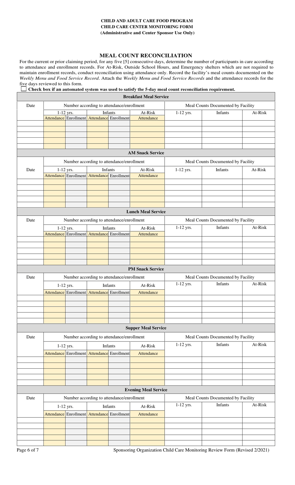 Child Care Center Monitoring Form - Georgia (United States), Page 6
