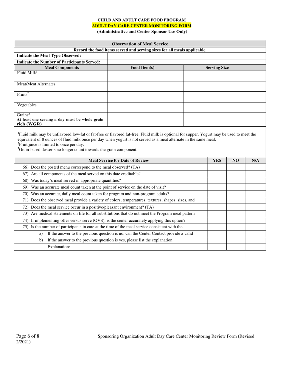 Adult Day Care Center Monitoring Form - Georgia (United States), Page 6