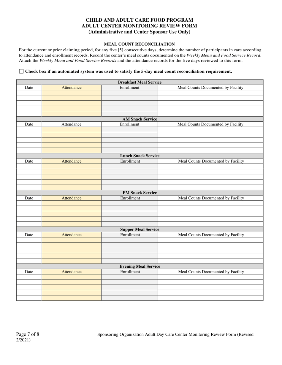 Adult Day Care Center Monitoring Form - Georgia (United States), Page 7