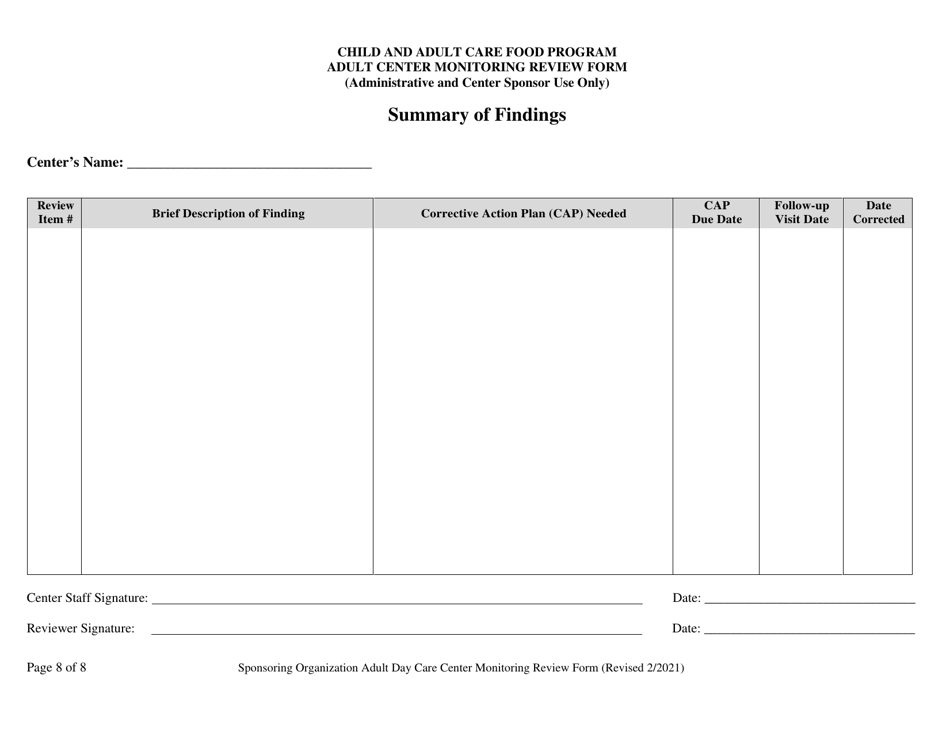 Adult Day Care Center Monitoring Form - Georgia (United States), Page 8