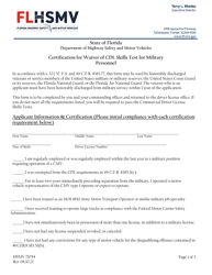 Form HSMV71054 Certification for Waiver of Cdl Skills Test for Military Personnel - Florida