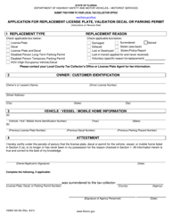 Form HSMV83146 &quot;Application for Replacement License Plate, Validation Decal or Parking Permit&quot; - Florida
