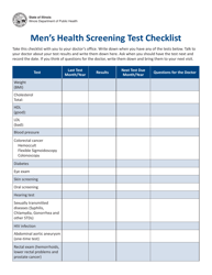 Men&#039;s Health Screening Test Checklist - Illinois