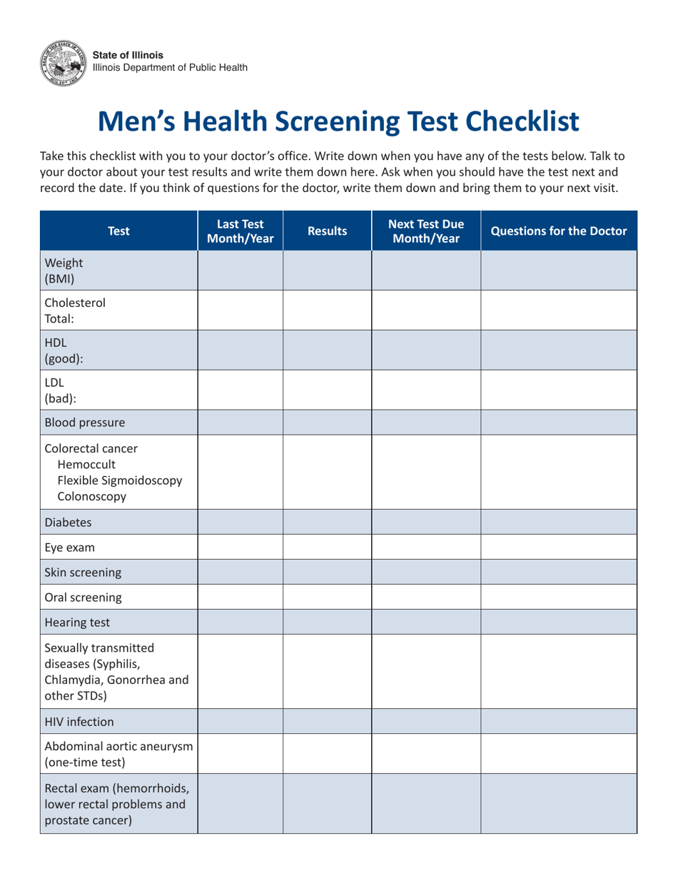 Mens Health Screening Test Checklist - Illinois, Page 1