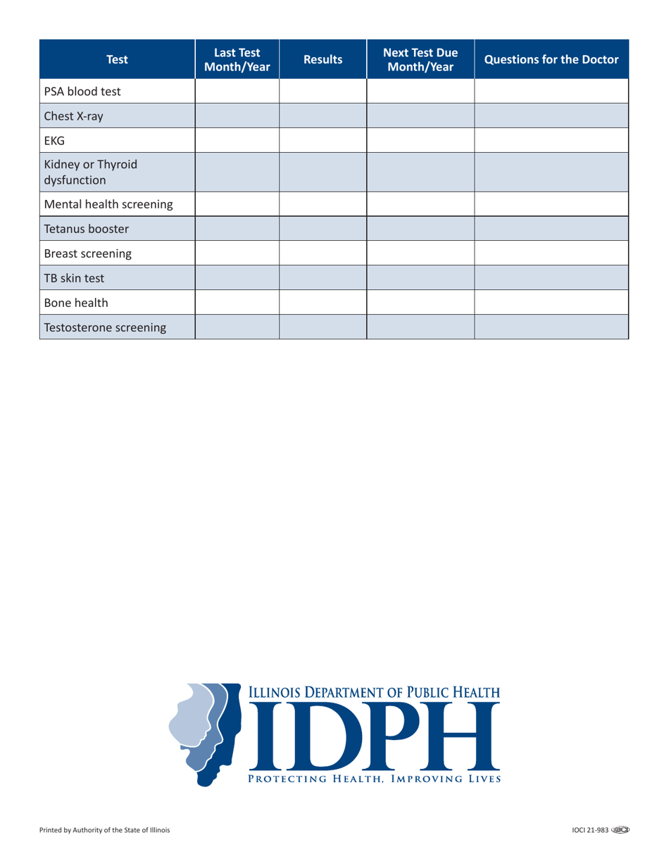 Mens Health Screening Test Checklist - Illinois, Page 2